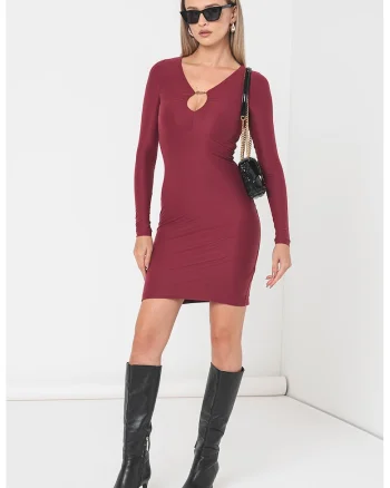 Rochie mini cambrata cu decupaj, Rosu stins