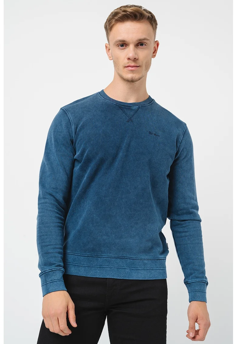 Bluza de trening de bumbac cu decolteu la baza gatului, Alb optic/Bleumarin