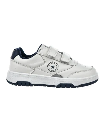 Pantofi sport cu logo si velcro, Alb/Bleumarin
