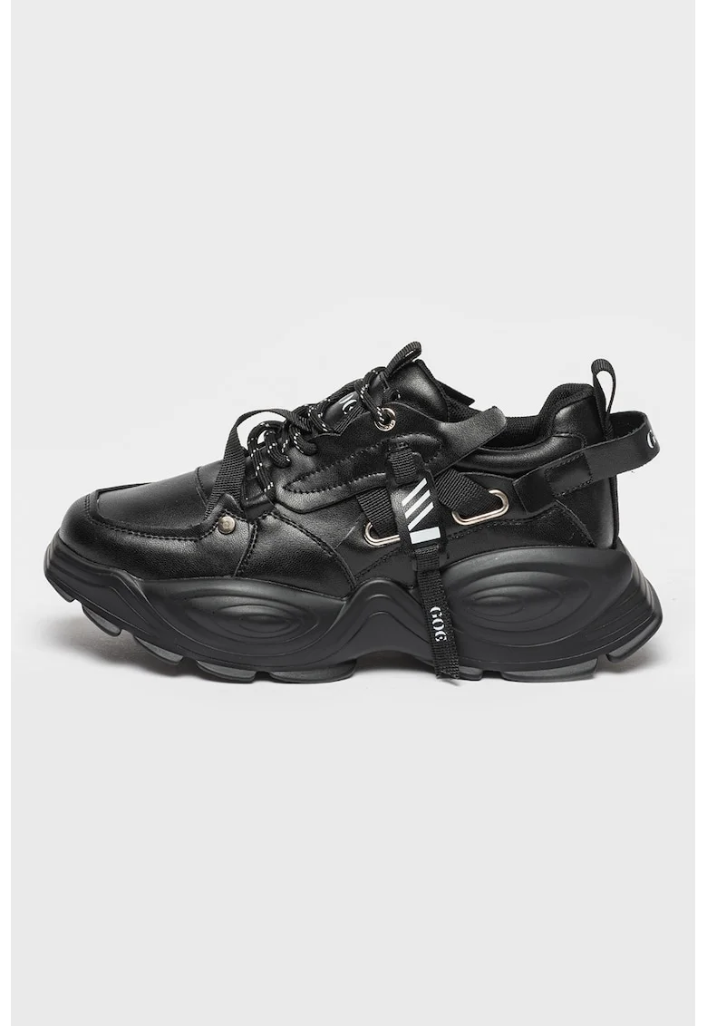 Pantofi sport de piele cu aspect masiv, Negru