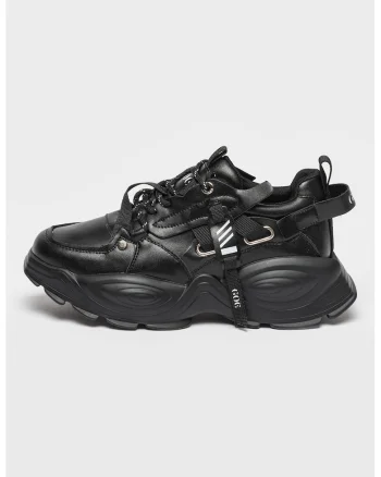 Pantofi sport de piele cu aspect masiv, Negru