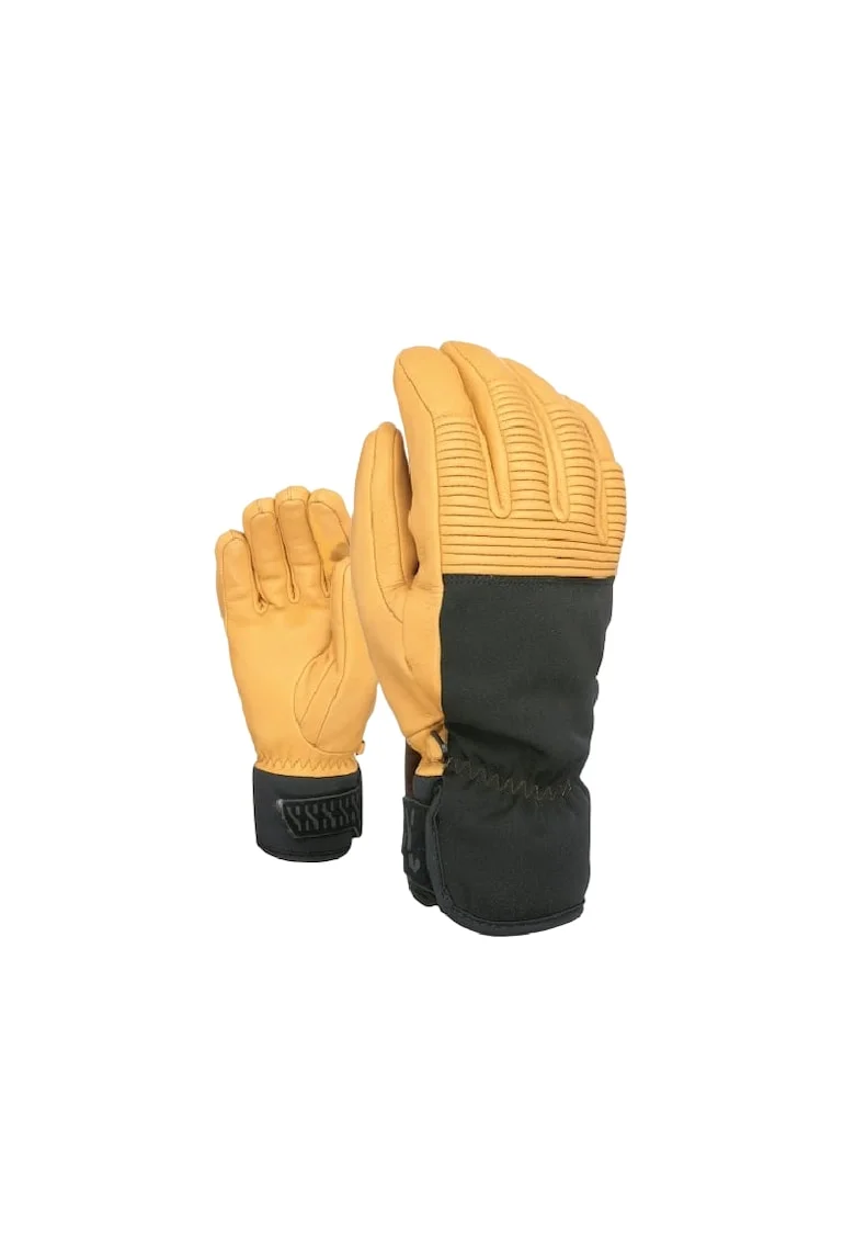Manusi ski barbati, Level, Piele/Poliester, Negru/Galben,
