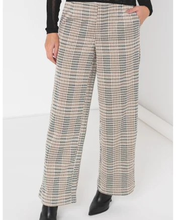 Pantaloni ampli in dungi, Negru/Maro nisip