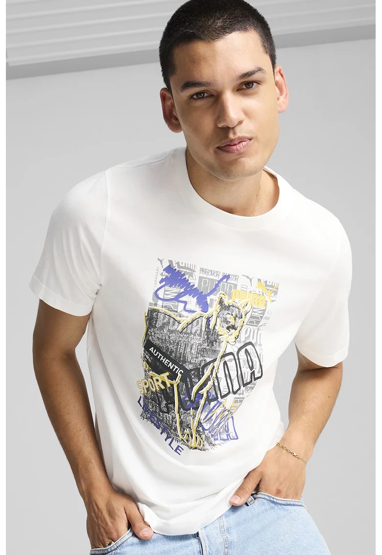 Tricou de bumbac cu imprimeu, Galben pal/Alb optic/Albastru indigo