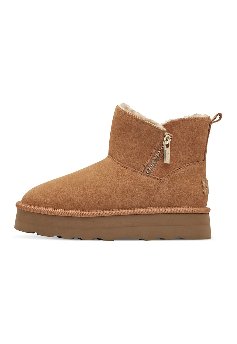 Ghete flatform de piele intoarsa, Caramel