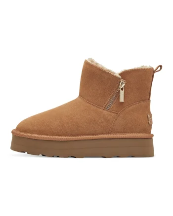 Ghete flatform de piele intoarsa, Caramel