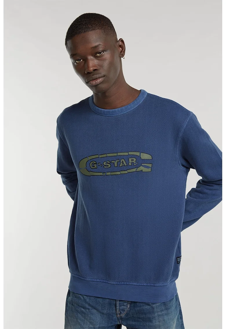 Bluza de trening de bumbac organic cu logo, Albastru inchis