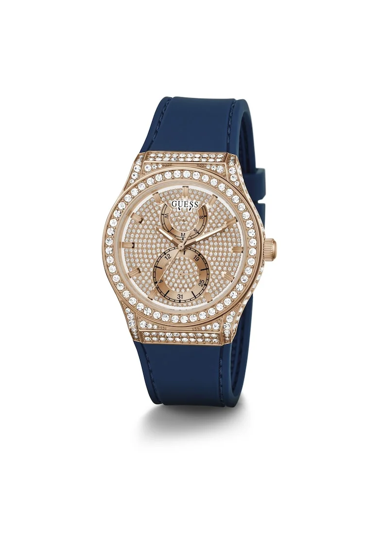 Ceas de mana femei  Princess, 39mm, inox, curea silicon, albastru, cadran rose gold, rezistent la apa 3 ATM