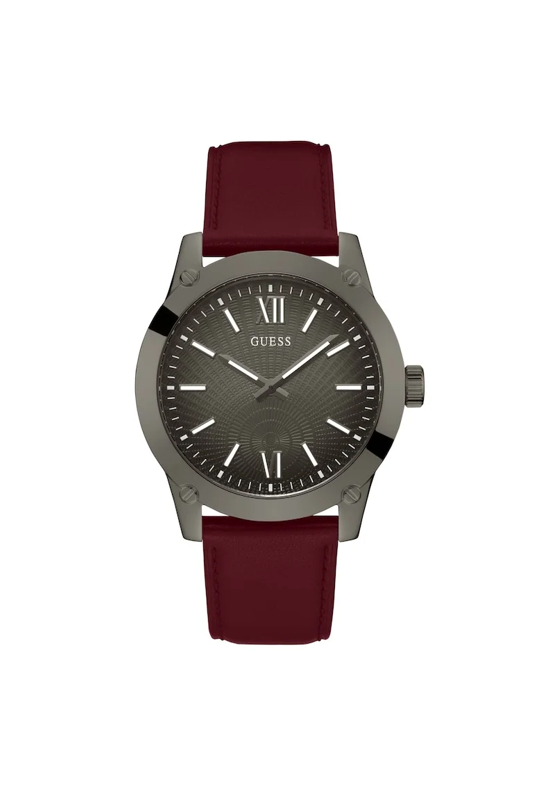 Ceas barbatesc  CRESCENT, Quartz, piele naturala rosie, cadran gri, 44mm