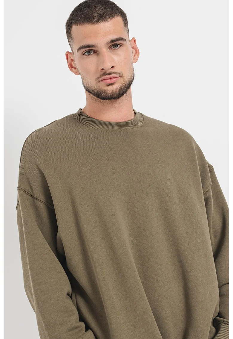 Bluza de trening cu decolteu la baza gatului si maneci cazute, Verde masliniu