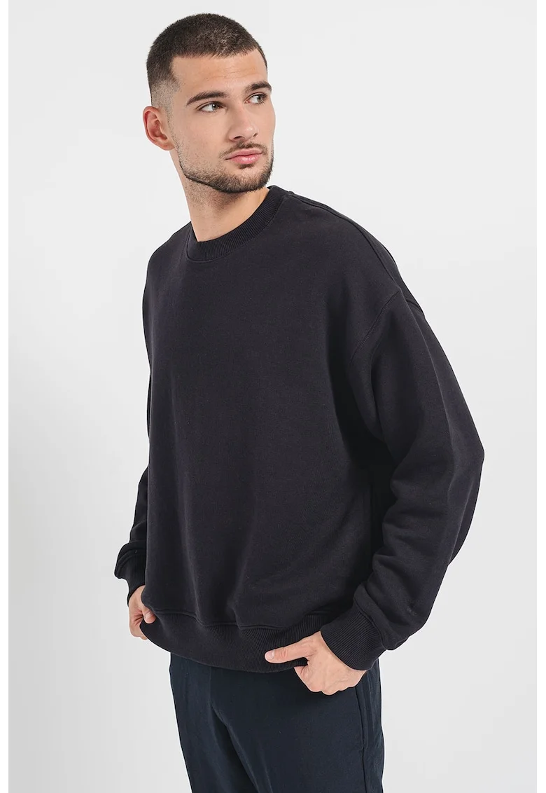 Bluza de trening cu decolteu la baza gatului si maneci cazute, Negru