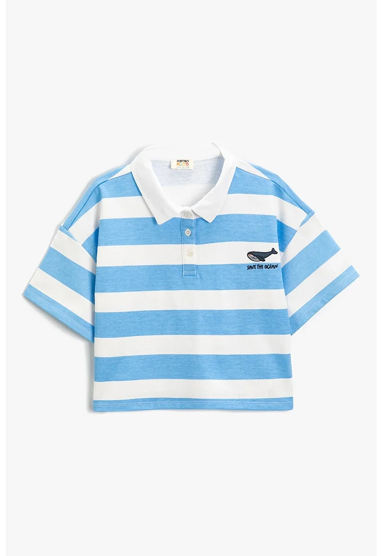 Tricou polo cu model in dungi, Alb/Albastru