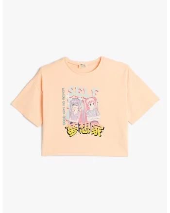 Tricou lejer din bumbac cu imprimeu grafic, Roz somon