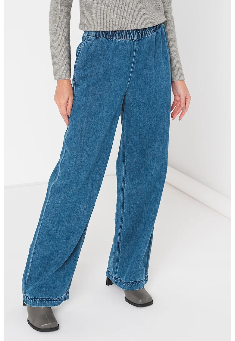 Pantaloni din amestec de lyocell cu croiala ampla, Albastru melange