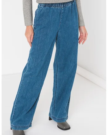 Pantaloni din amestec de lyocell cu croiala ampla, Albastru melange