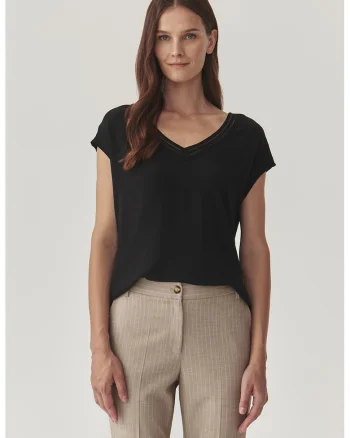 Bluza cu decolteu in V si maneci scurte Moro, Negru