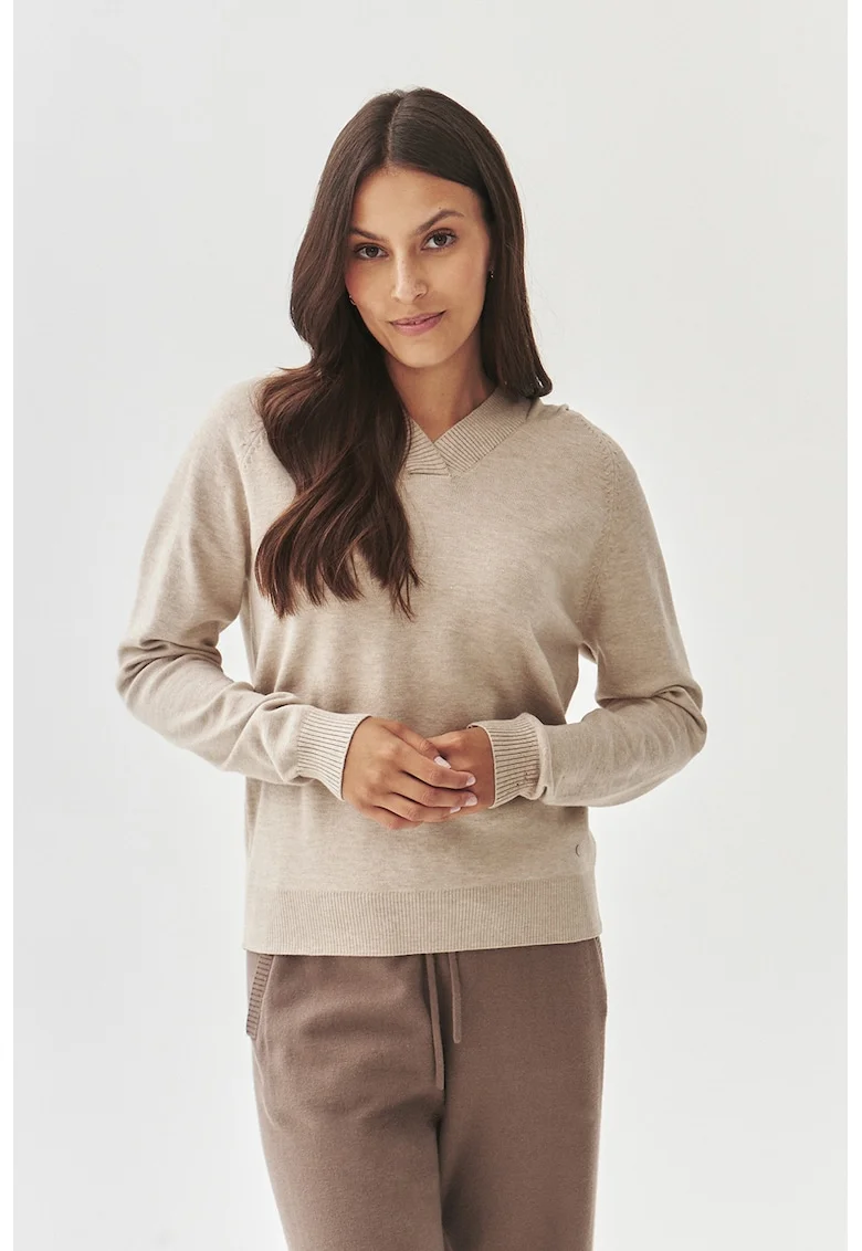 Pulover regular fit cu maneci lungi, Maro taupe deschis