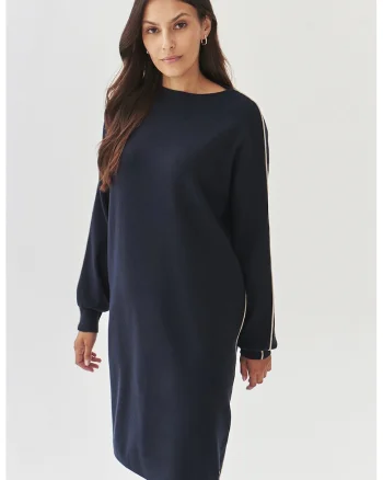 Rochie-pulover tricotata fin cu maneci cazute, Bleumarin