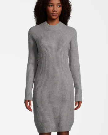 Rochie tricotata cu maneci raglan, Gri melange