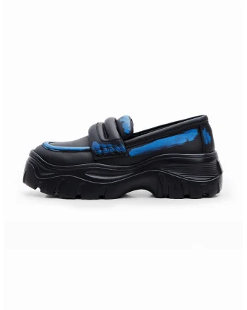 Pantofi loafer de piele ecologica, Negru/Albastru royal