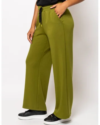 Pantaloni evazati din amestec de modal cu buzunare laterale Zella, Verde masliniu