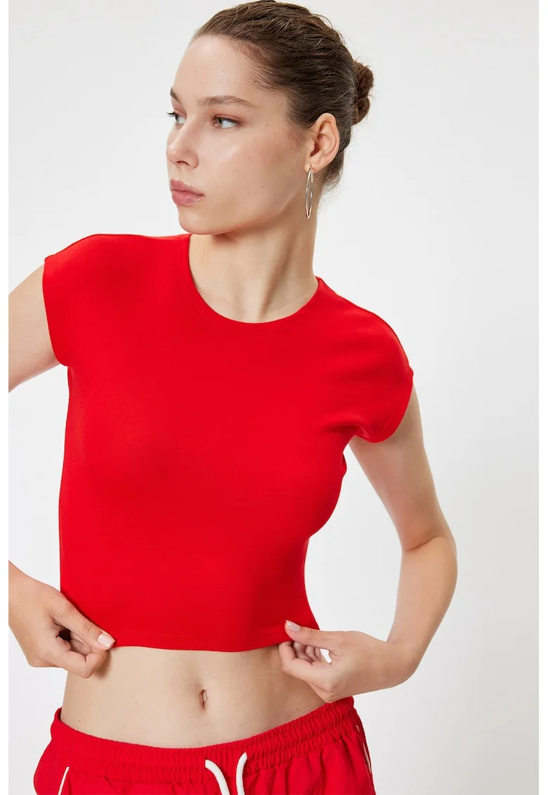 Tricou crop slim fit din amestec de modal, Rosu vermillion