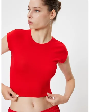 Tricou crop slim fit din amestec de modal, Rosu vermillion