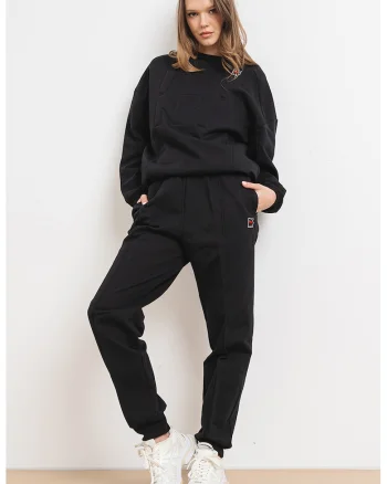 Bluza de trening supradimensionata de bumbac cu logo, Negru