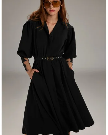 Rochie evazata cu decolteu in V, Negru