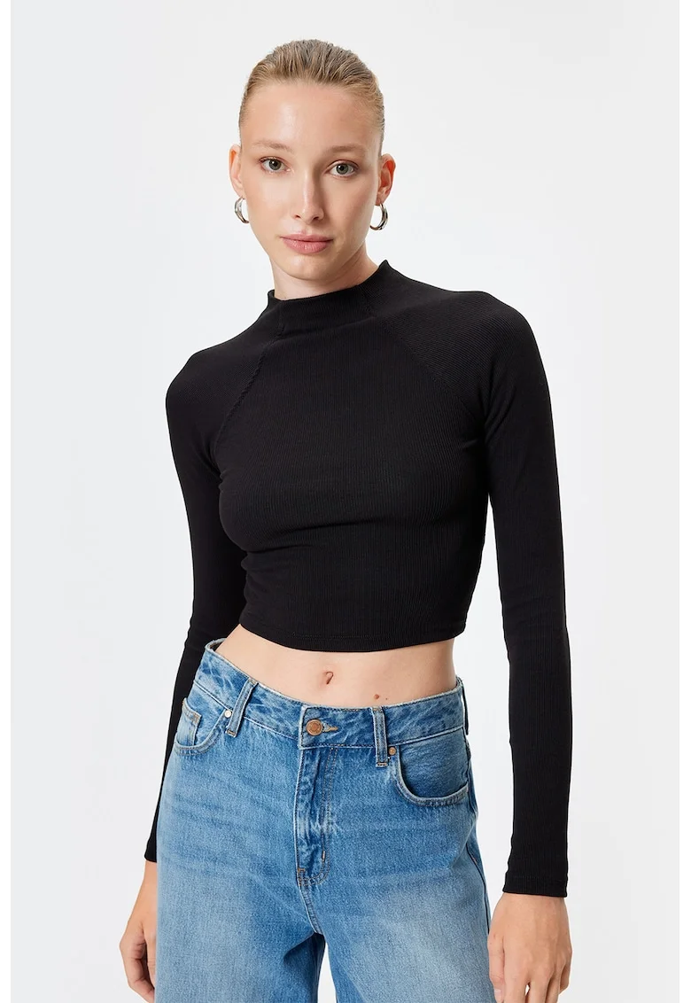 Bluza crop striata, Negru