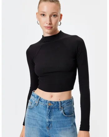 Bluza crop striata, Negru