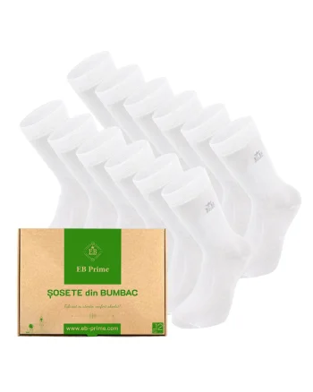 Set 12 perechi, Sosete clasice din bumbac pieptanat, Cutiuta "Rezerva Lunara"  fara cusatura, respirabile si confortabile, Alb