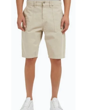 Pantaloni scurti barbati de blugi din bumbac cu talie medie si croiala Regular fit crem