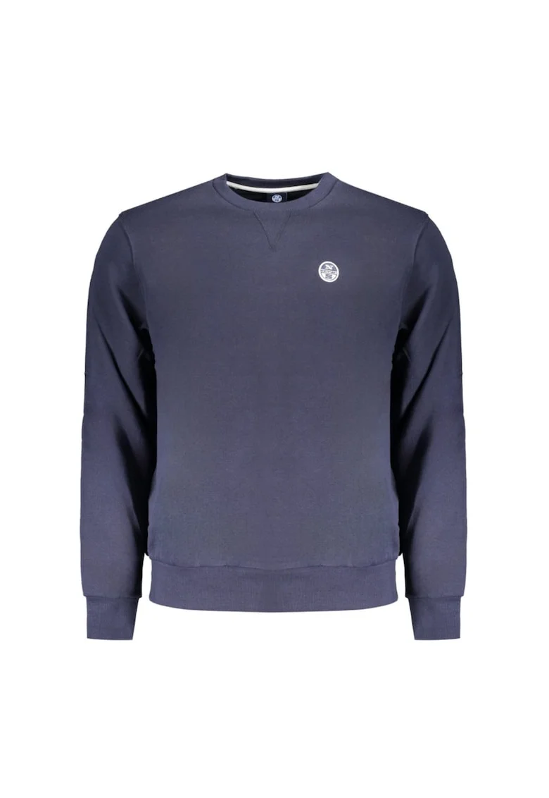 Bluza barbati fara fermoar cu decolteu la baza gatului si logo, Bleumarin, Bleumarin