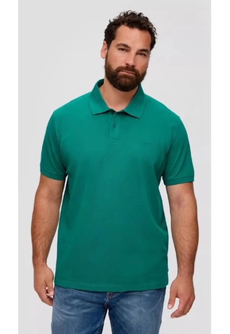 Tricou polo barbati big size cu logo brodat si croiala Regular fit verde inchis, Verde inchis