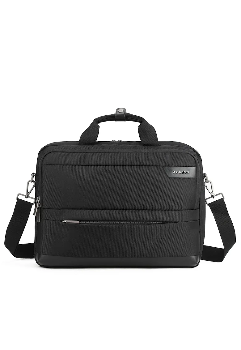 Geanta unisex din material textil cu fermoar pentru laptop, Negru
