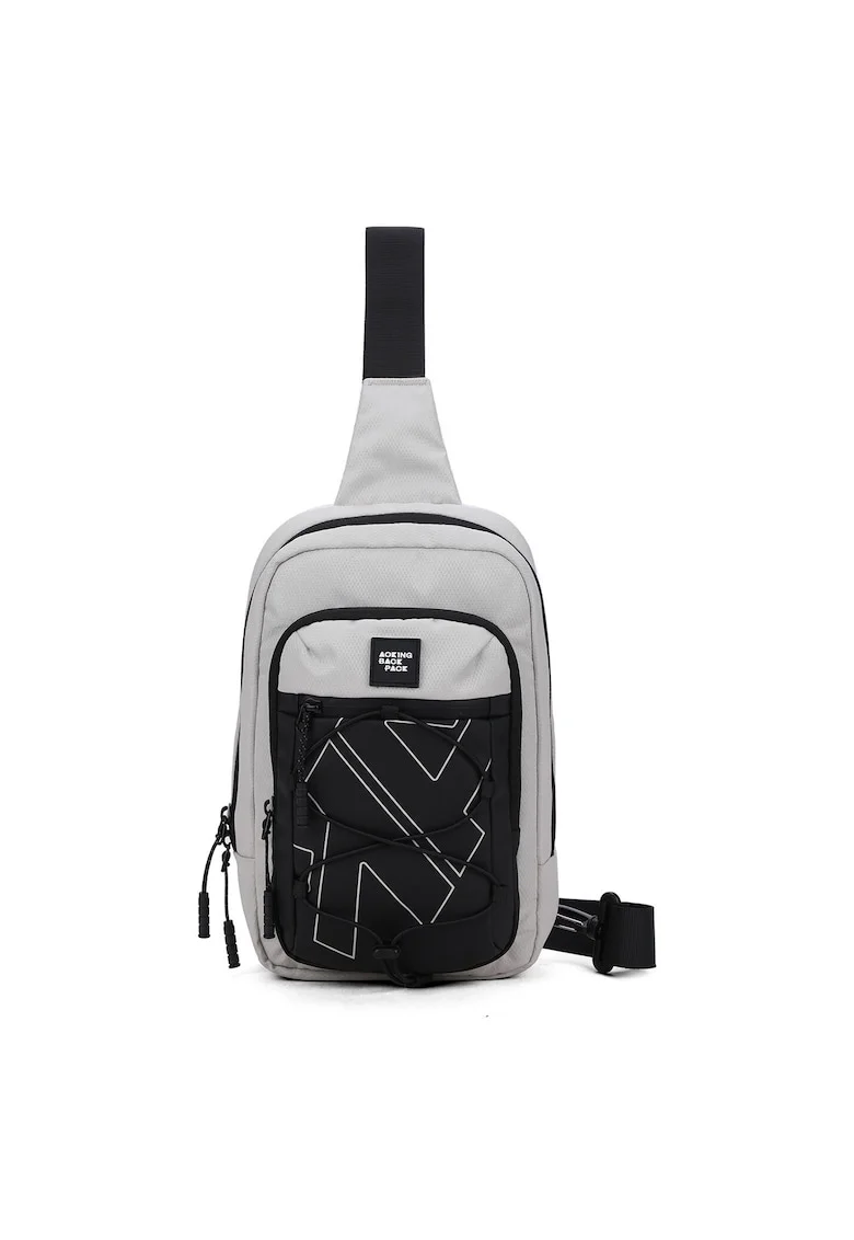 Geanta sling unisex cu buzunare cu fermoar, Gri