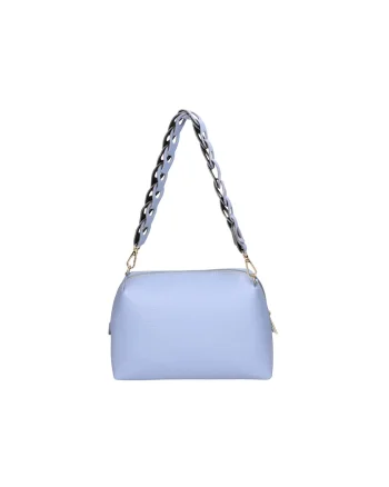 Geanta uni de piele cu bareta, Albastru pastel