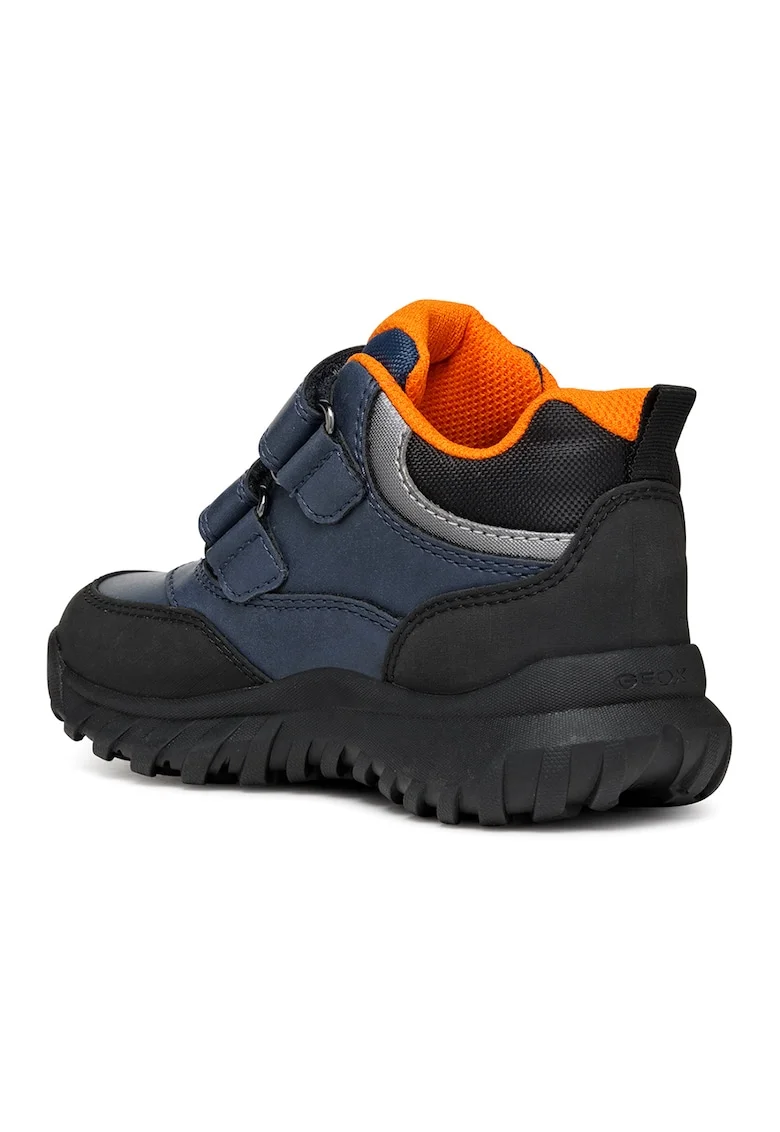 Ghete de piele ecologica cu velcro, Portocaliu/Bleumarin