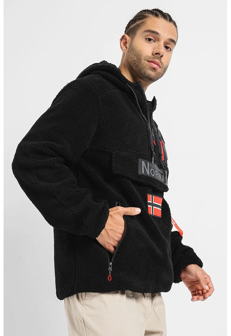 Hanorac din material teddy cu logo Terifique, Negru