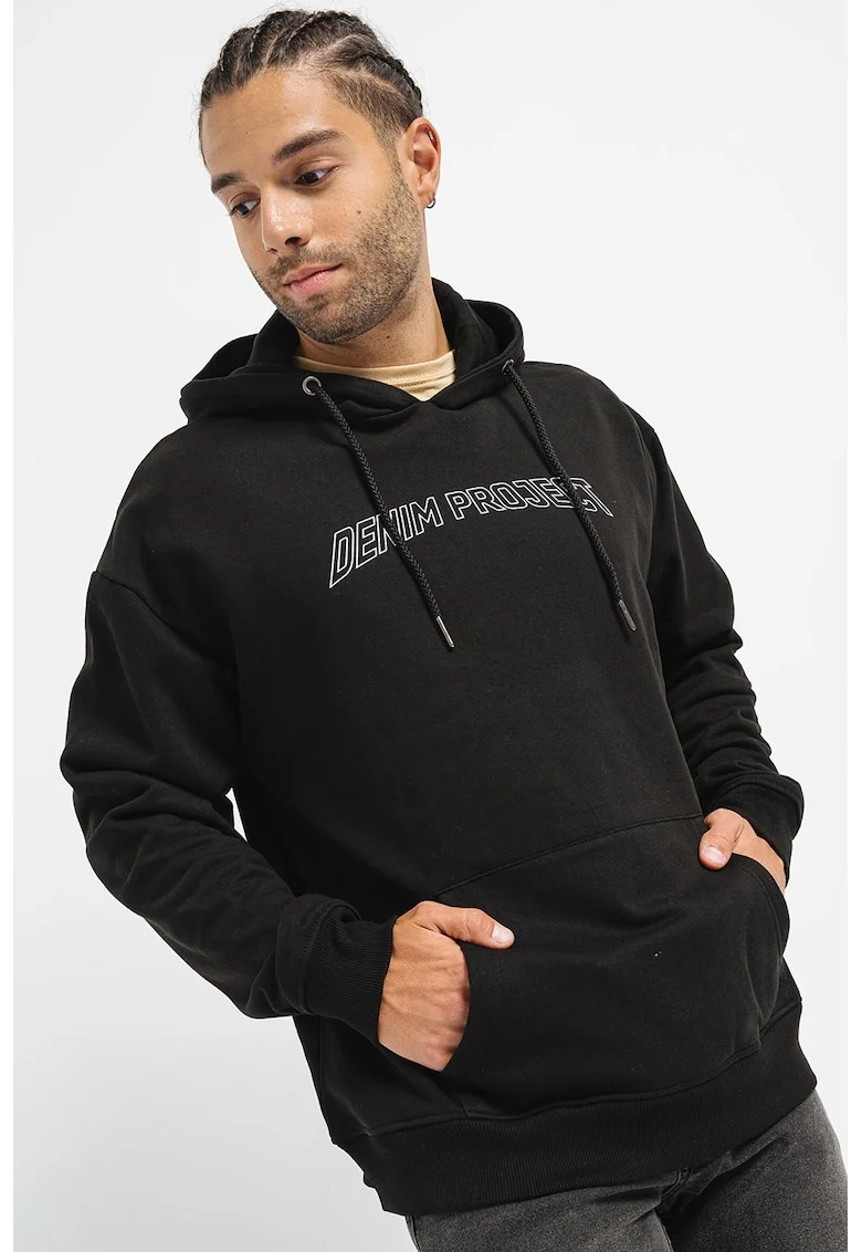Hanorac cu imprimeu logo Clean, Negru