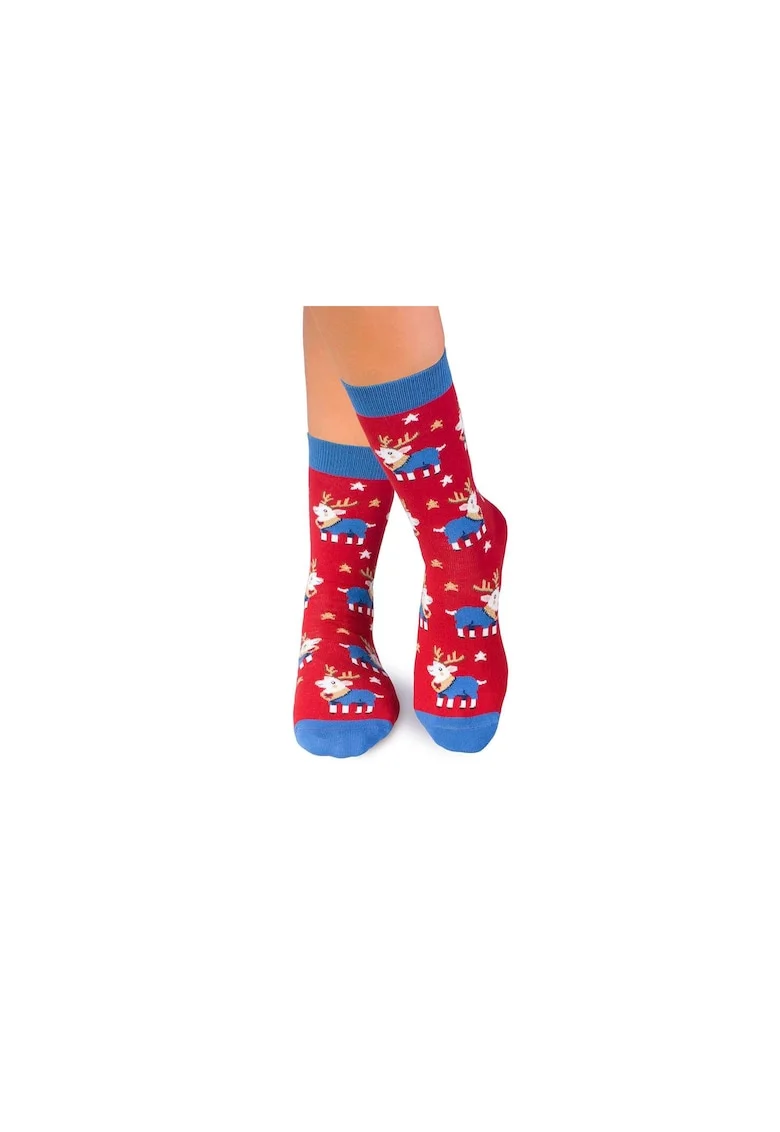 Sosete bumbac de craciun pentru copii Colour Cotton Ren Jucaus, 27-30EU, Rosu