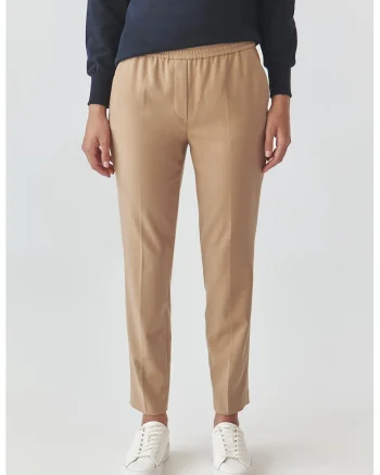 Pantaloni uni cu talie medie, Maro nisip