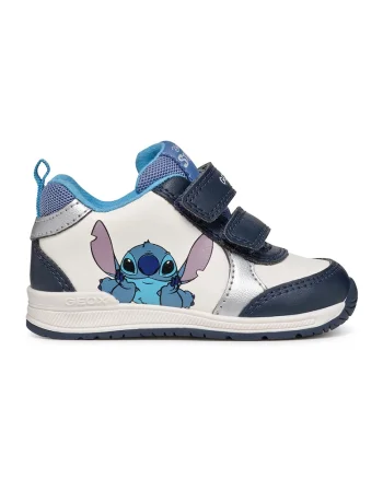 Pantofi sport cu imprimeu cu desene si velcro, Alb/Bleumarin