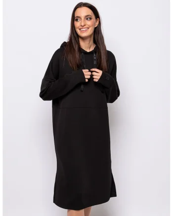 Rochie din amestec de modal cu gluga Vici, Negru