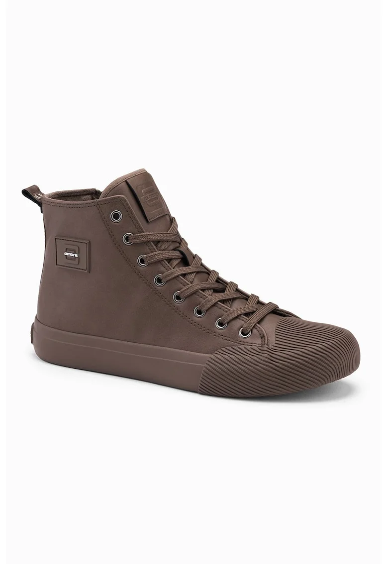 Pantofi sport de piele ecologica cu sireturi, Maro