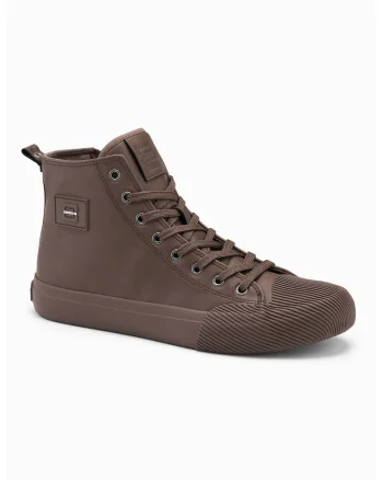 Pantofi sport de piele ecologica cu sireturi, Maro