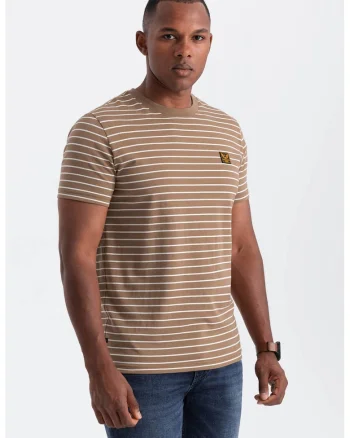 Tricou din amestec de bumbac cu dungi, Maro/Alb murdar