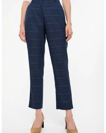 Pantaloni crop chino cu model in carouri, Bleumarin