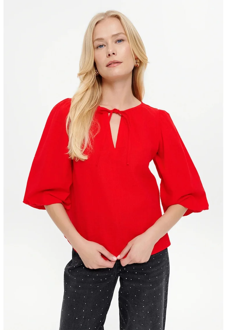 Bluza de bumbac cu maneci medii, Rosu